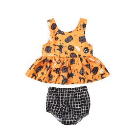Pumpkin Peplum Top + Grid Shorts - Peach and Pumpkins