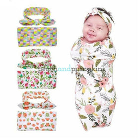 Florally Swaddle + Headband Set - Peach and Pumpkins