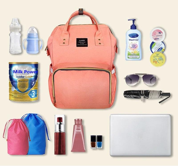 LEQUEEN Maternity All in One Nappy Bag - Peach and Pumpkins