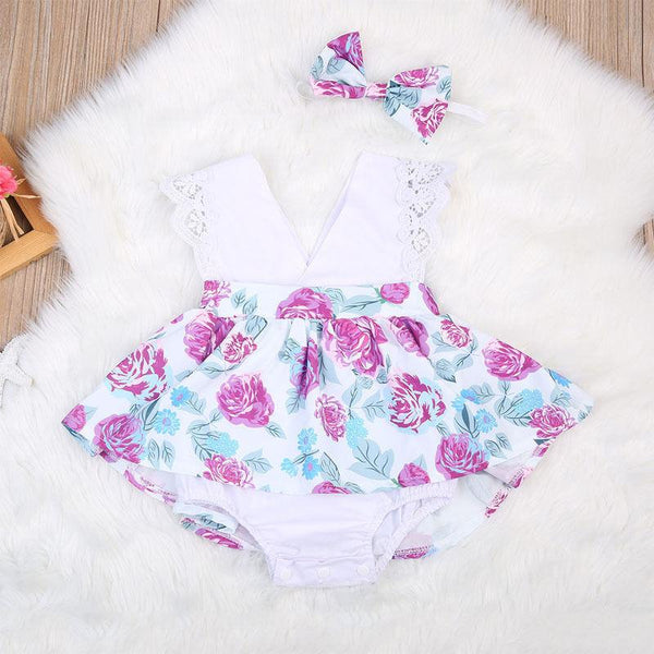 Flower Printed Spring Dress - Peach and Pumpkins