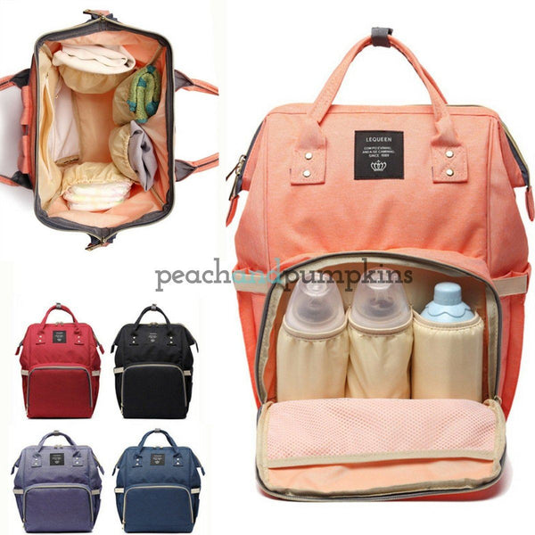 LEQUEEN Maternity All in One Nappy Bag - Peach and Pumpkins