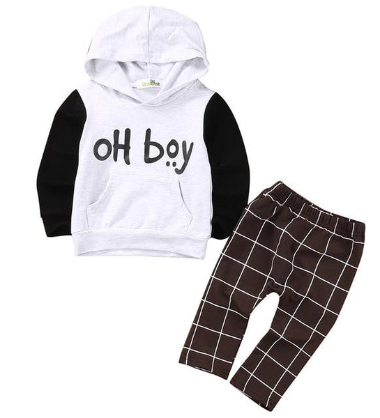 "Oh Boy" Hooded Set - Peach and Pumpkins