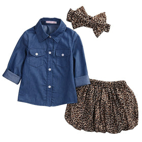 Ava's Denim Plus Leopard Set - Peach and Pumpkins