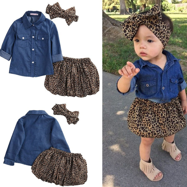 Ava's Denim Plus Leopard Set - Peach and Pumpkins