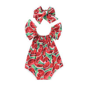 Watermelon Butterfly Sleeves Romper - Peach and Pumpkins