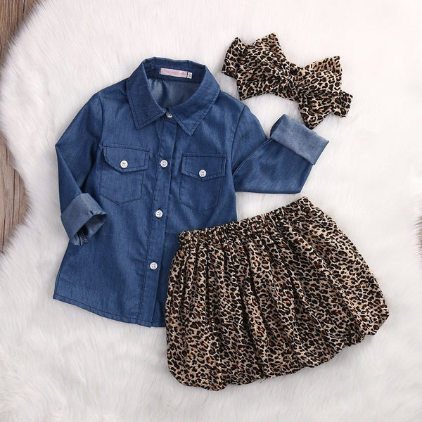 Ava's Denim Plus Leopard Set - Peach and Pumpkins