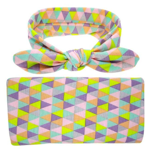 Florally Swaddle + Headband Set - Peach and Pumpkins