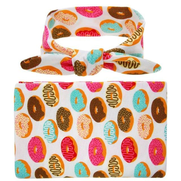 Florally Swaddle + Headband Set - Peach and Pumpkins