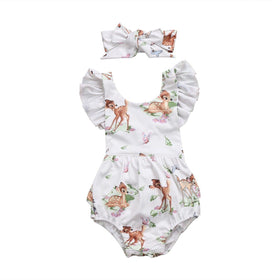 Ruffles  Deer Romper Sunsuit - Peach and Pumpkins