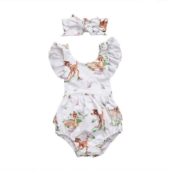 Ruffles  Deer Romper Sunsuit - Peach and Pumpkins