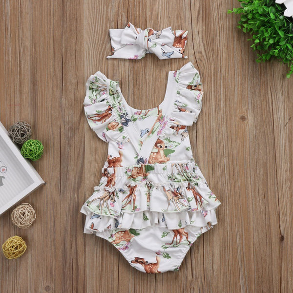 Ruffles  Deer Romper Sunsuit - Peach and Pumpkins