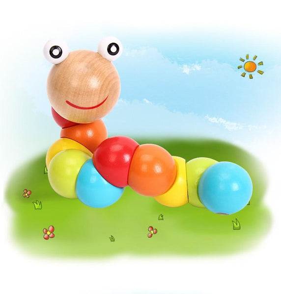 Polished Twist Wooden Caterpillar - Peach and Pumpkins