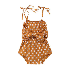 Strap Bowknot Floral Sunsuit - Peach and Pumpkins