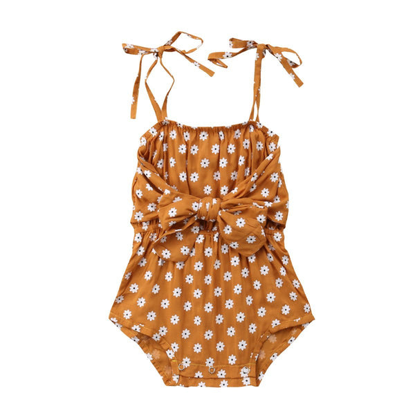 Strap Bowknot Floral Sunsuit - Peach and Pumpkins