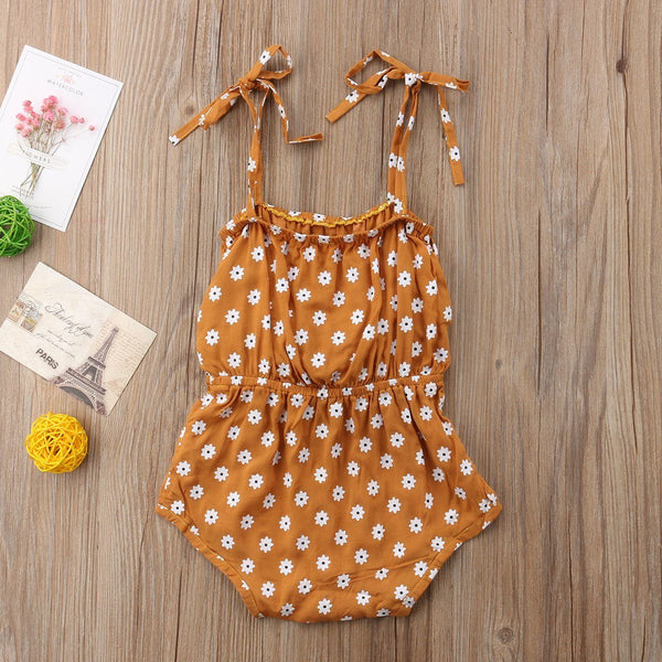 Strap Bowknot Floral Sunsuit - Peach and Pumpkins