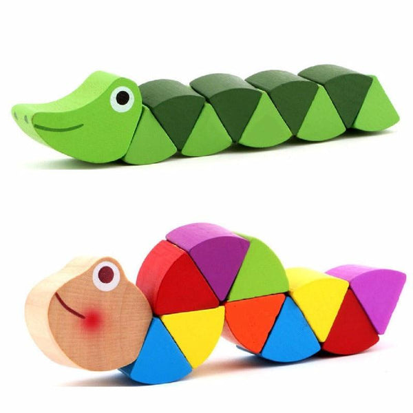 Wooden Crocodile And Caterpillar Toys - Peach and Pumpkins