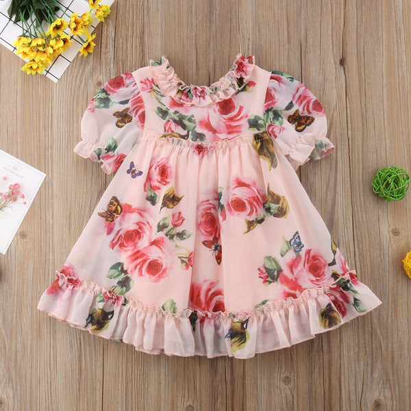 Flower Puff Dress - Peach and Pumpkins