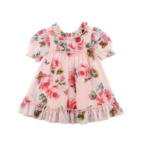 Flower Puff Dress - Peach and Pumpkins