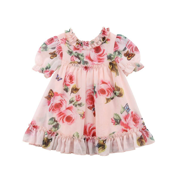Flower Puff Dress - Peach and Pumpkins