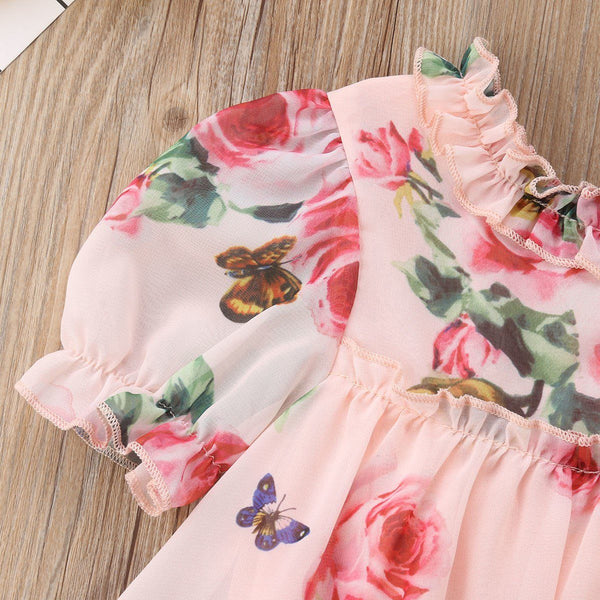 Flower Puff Dress - Peach and Pumpkins