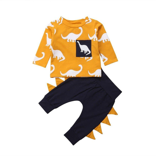 William's Dinosaur Long Sleeve Set - Peach and Pumpkins