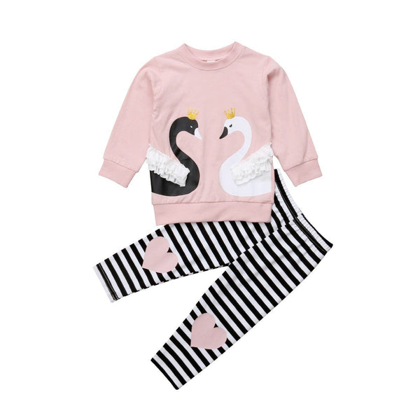 Alice's Swan Striped Pant Set - Peach and Pumpkins