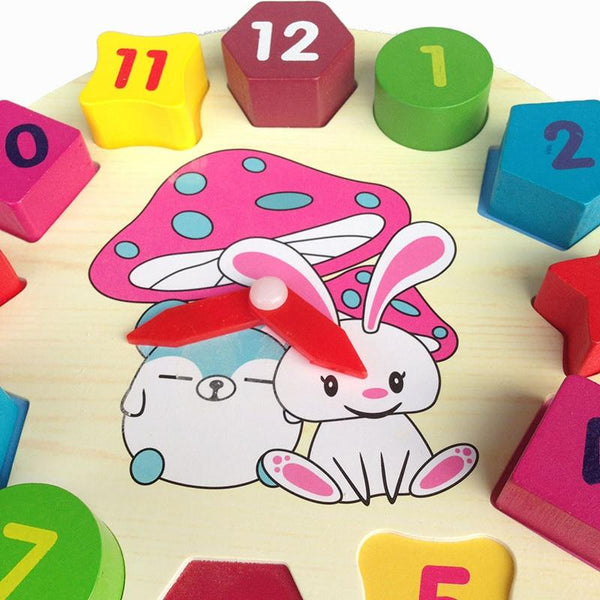 Wooden Rabbit Clock Building Blocks - Peach and Pumpkins