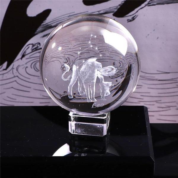 Laser Engraved Zodiac Sign Crystal Ball - Peach and Pumpkins