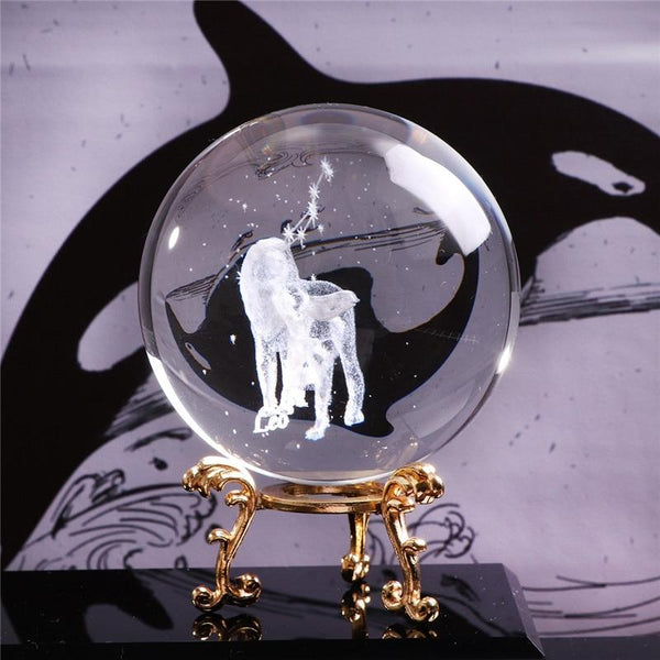 Laser Engraved Zodiac Sign Crystal Ball - Peach and Pumpkins